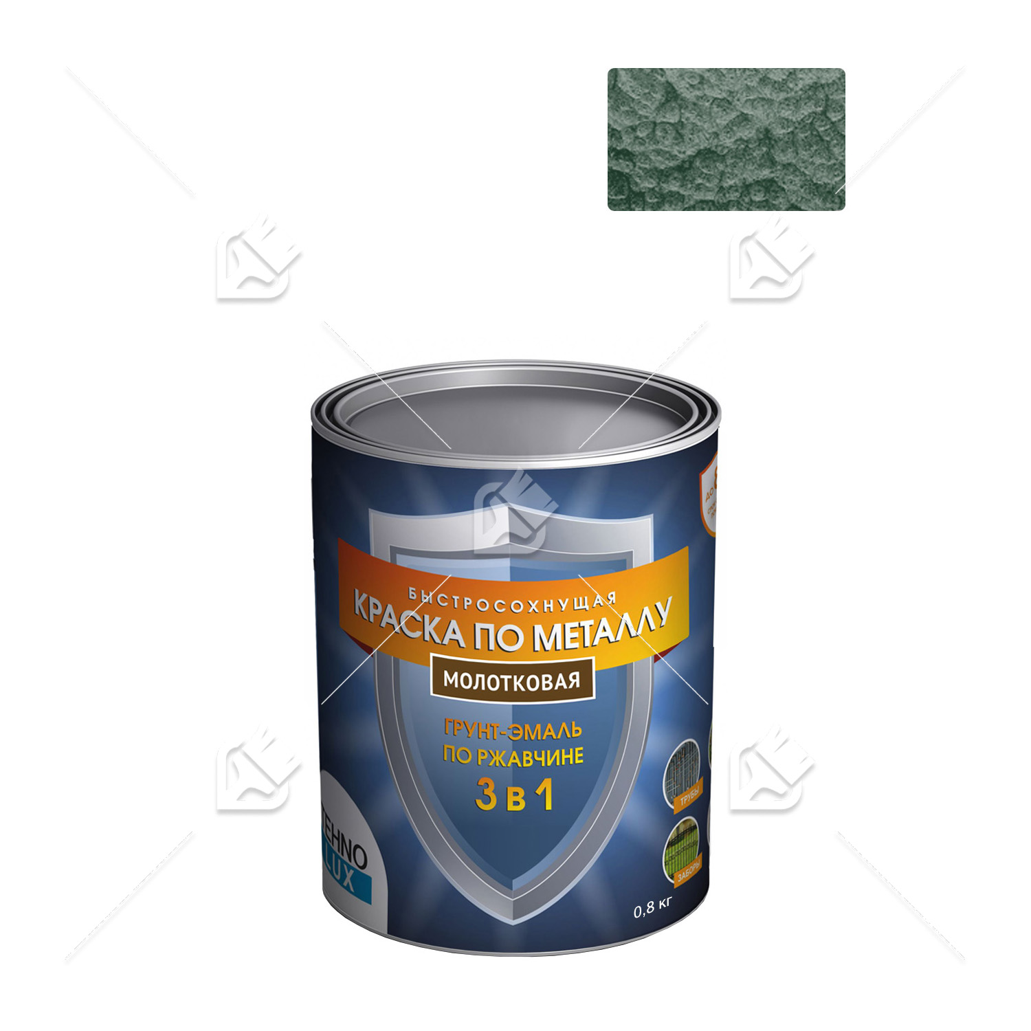 Грунт-эмаль 3 в 1 Технолюкс молотковая зеленая 0,8 кг