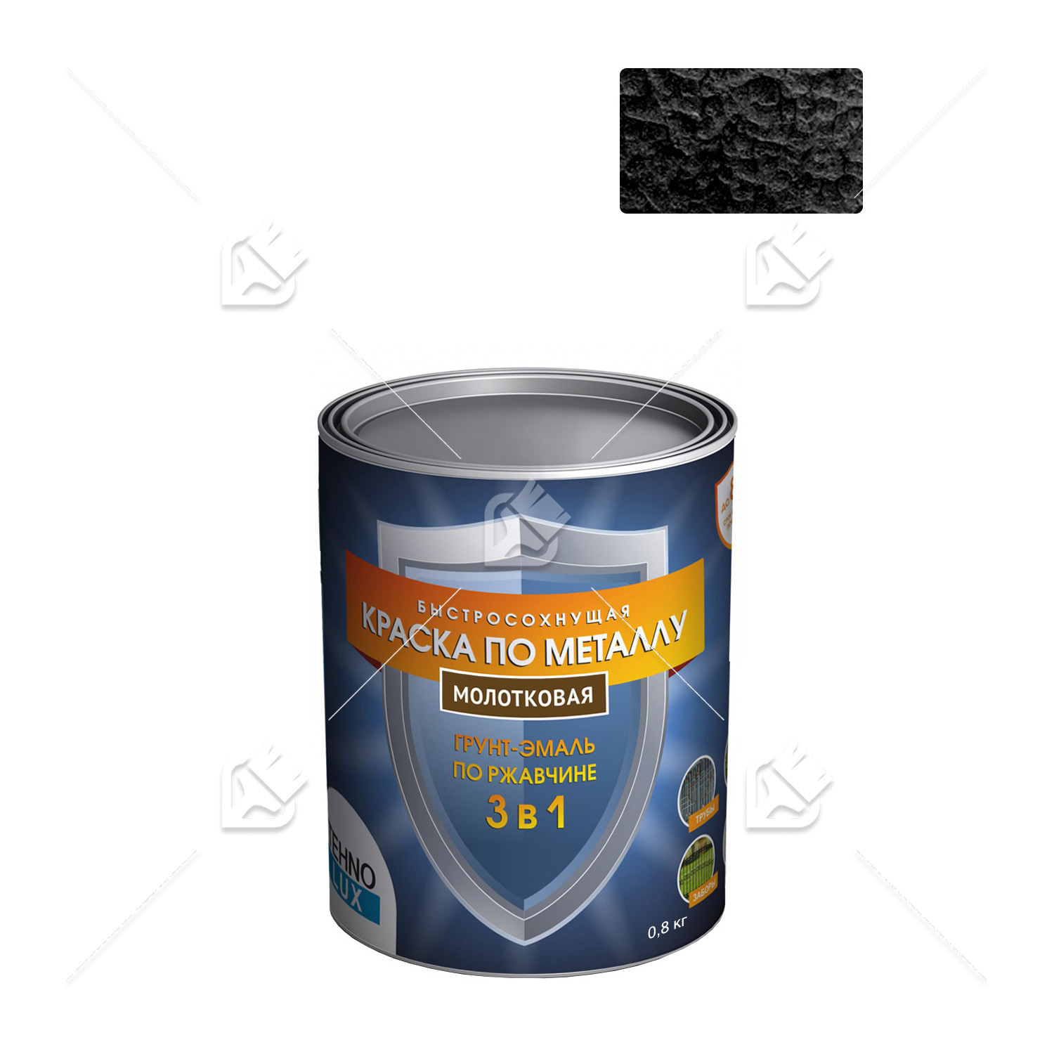 Грунт-эмаль 3 в 1 Технолюкс молотковая черная 0,8 кг