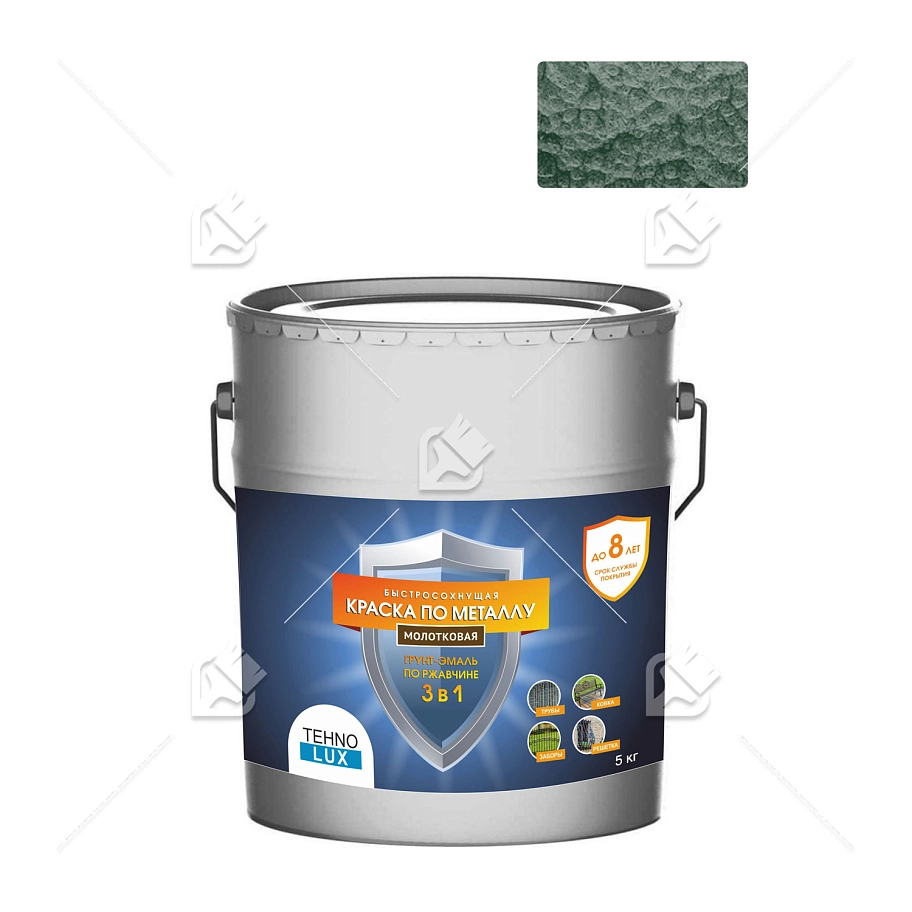 Грунт-эмаль 3 в 1 Технолюкс молотковая зеленая 5 кг